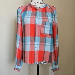 Pilcro Anthropologie Top Womens XS  Gauzy Plaid Button Front